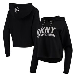 Golden State Warriors DKNY Sport Black Maddie Cropped Long Sleeve Hoodie (Size M